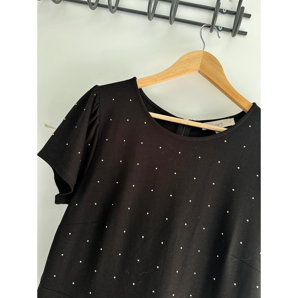 LOFT Black Studded Fit and Flare Dress Short Sleeve Size 12 Holiday Party Office - Picture 2 of 6